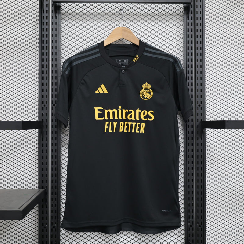 Camisa Real Madrid 23/24 Torcedor Masculina - Preta e Amarelo